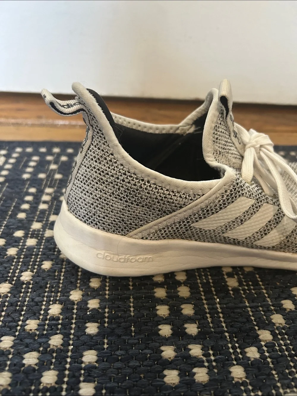 Adidas Cloudfoam Heathered Cream Knit Lace-Up Sneakers